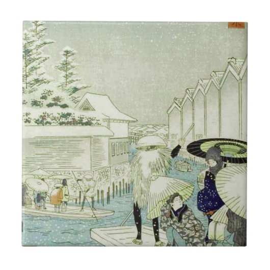 Vintager japanischer Winter auf Wasser Woodblock Fliese (Vorderseite)