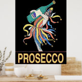 Vintager Jester mit Prosecco-Flasche, Poster (Küche)