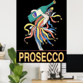 Vintager Jester mit Prosecco-Flasche, Poster (Heimbüro)