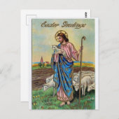 Vintager Jesus mit den Grüßen des Schafes Postkarte (Vorne/Hinten)