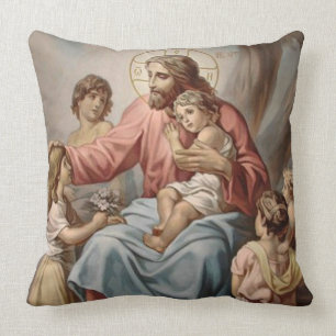 Vintager Jesus mit Kinderjungen-Mädchen Kissen