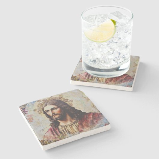 Vintager Jesus Religious Steinuntersetzer (Seitenansicht)