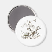 Vintager Jesus Riding Dinosaurier 90er Magnet (Vorderseite/Rückseite)