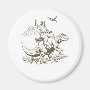 Vintager Jesus Riding Dinosaurier 90er Magnet