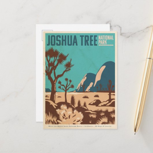 Vintager Joshua-Tree-Nationalpark illustriert Postkarte (Vorderseite/Rückseite Beispiel)