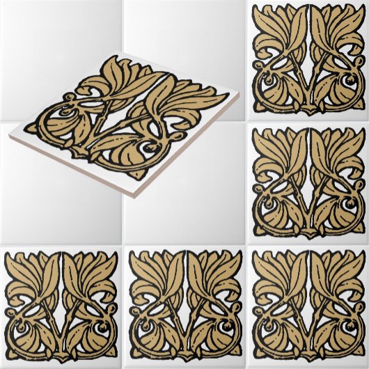 Vintager Jugendstil 1911 Blumenschmuck Frieze Fliese