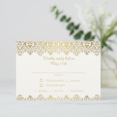 Vintager Jugendstil Elegant Weiß und Gold RSVP Karte (Stehend Vorderseite)