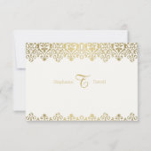 Vintager Jugendstil Elegant Weiß und Gold RSVP Karte (Rückseite)