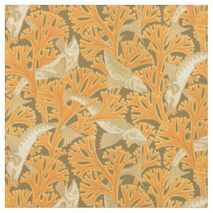 Vintager Jugendstil-Fisch im Seetang-Muster Stoff