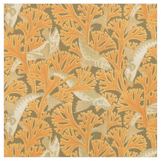 Vintager Jugendstil-Fisch im Seetang-Muster Stoff (Nahaufnahme)