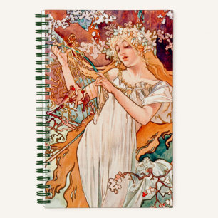 Vintager Jugendstil-Frühling von Alfons Mucha Notizblock