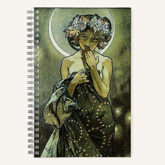 Vintager Jugendstil-Mond von Alphonse Mucha Notizblock (Vorderseite)