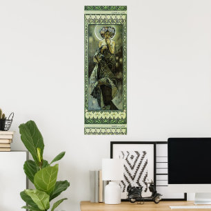Vintager Jugendstil-Mond von Alphonse Mucha Poster