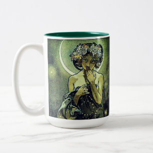 Vintager Jugendstil-Mond von Alphonse Mucha Zweifarbige Tasse