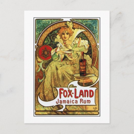 Vintager Jugendstil Mucha Jamaica Rum und Postkarte (Vorderseite)
