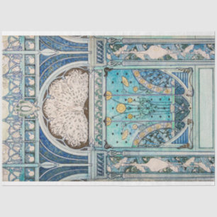 Vintager Jugendstil-Pfau, Krane und Sonnenblumen Seidenpapier