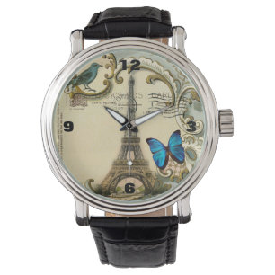 Vintager Jugendstilblauer Wirbel Paris eiffturm Armbanduhr