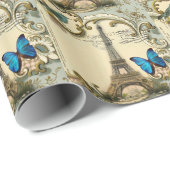 Vintager Jugendstilblauer Wirbel Paris eiffturm Geschenkpapier (Rolleneckpunkt)
