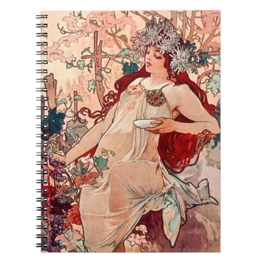 Vintager Jugendstilfall von Alfons Mucha Notizblock (Vorderseite)