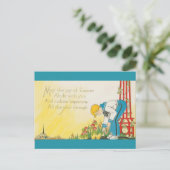 Vintager Junge Füttre Chicks Ostern Postkarte (Stehend Vorderseite)