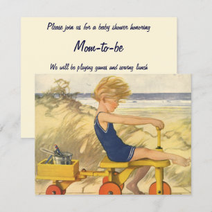 Vintager Junge im Beach Baby Dusche Einladung
