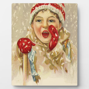 Vintager Junge im Schnee Fotoplatte