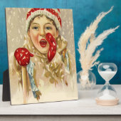 Vintager Junge im Schnee Fotoplatte (Seite)