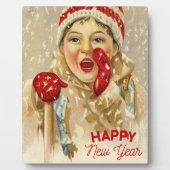 Vintager Junge im Schnee - Happy New Year Fotoplatte (Vorderseite)