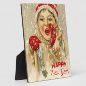 Vintager Junge im Schnee - Happy New Year Fotoplatte (Seite)