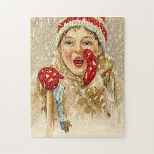 Vintager Junge im Schnee Puzzle (Vertikal)