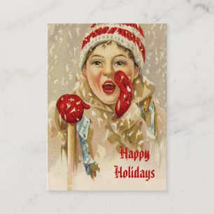 Vintager Junge im Schnee Visitenkarte