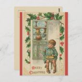 Vintager Junge isst Plum Pudding Weihnachten Postkarte (Vorne/Hinten)