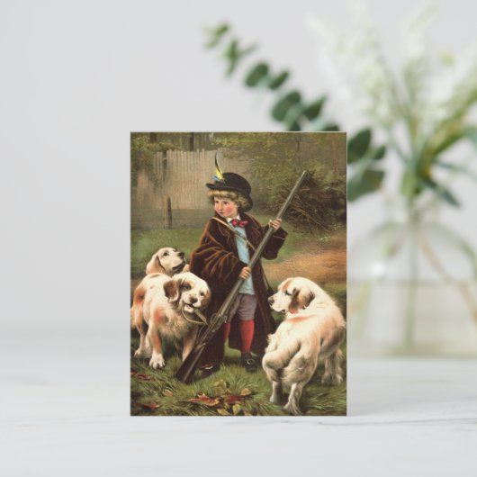 Vintager Junge Jagd Postkarte (Stehend Vorderseite)