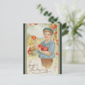 Vintager Junge mit Äpfeln Erntedank Postkarte (Stehend Vorderseite)