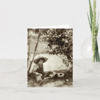 Vintager Junge mit Hund an Mitteilungskarten der E