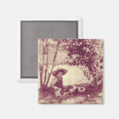 Vintager Junge mit Hund auf Erholung Magnet (Vorderseite/Rückseite)