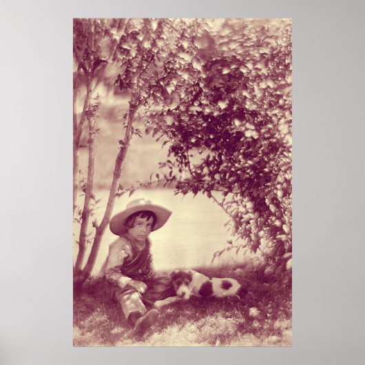 Vintager Junge mit Hund auf Erholung Poster (Vorne)