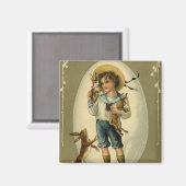 Vintager Junge mit Kaninchen Magnet (Vorderseite/Rückseite)