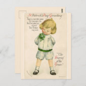 Vintager Junge mit Kleeblättern von der Smaragddin Postkarte (Vorne/Hinten)