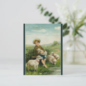 Vintager Junge mit Lämmern Ostern Postkarte (Stehend Vorderseite)