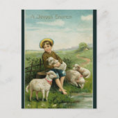 Vintager Junge mit Lämmern Ostern Postkarte (Vorderseite)