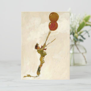 Vintager Junge mit Roten Balloons bei einer Geburt Einladung