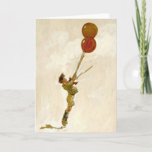 Vintager Junge mit Roten Balloons bei einer Geburt Karte