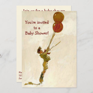 Vintager Junge mit roten Balloons, Kinderdusche Einladung