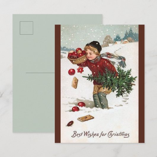 Vintager Junge mit Weihnachtsbaum Weihnachtskarte Postkarte (Vorne/Hinten)