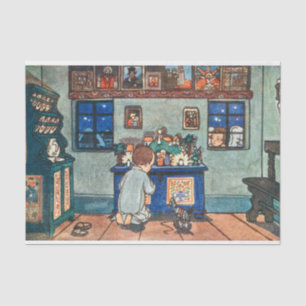 Vintager Junge mit Weihnachtsspielzeug-Malerei Seidenpapier