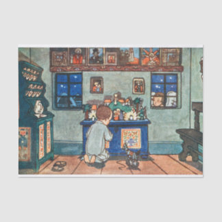 Vintager Junge mit Weihnachtsspielzeug-Malerei Seidenpapier