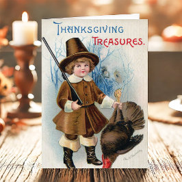 Vintager Junge Pilgrim und Erntedank Türkei Feiertagskarte