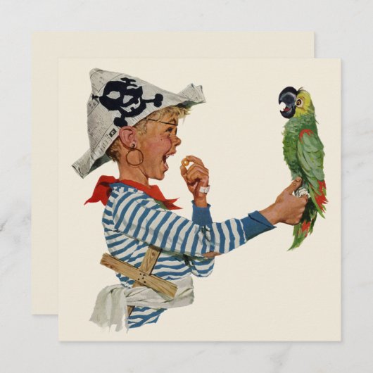 Vintager Junge Pirate mit Parrot Einladung (Vorne/Hinten)