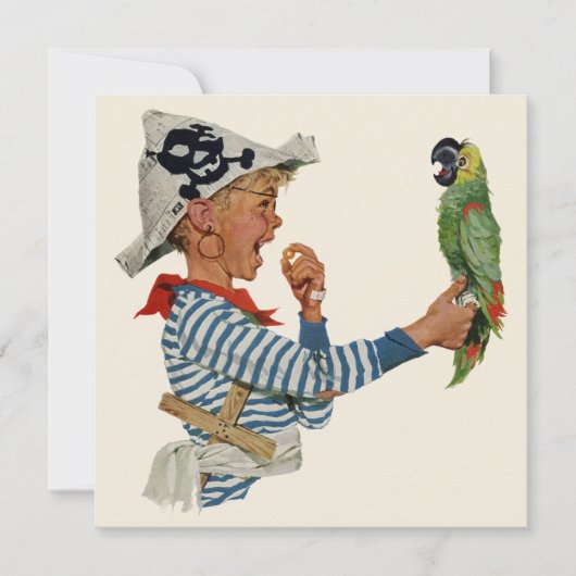 Vintager Junge Pirate mit Parrot Einladung (Vorderseite)